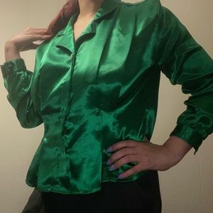 Vintage emerald green satin top.